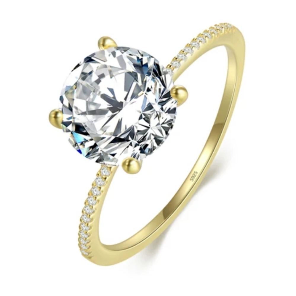 💎💍 3ct Zircon Sterling Silver Yellow Gold Zircon Pave Thin Band